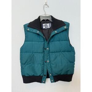 Vintage The Company Store Down Insulated Vest Green Black S Union Made USA